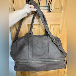 Weekender Vegan Faux Leather Madison West Brown Bag with Gold Hardware